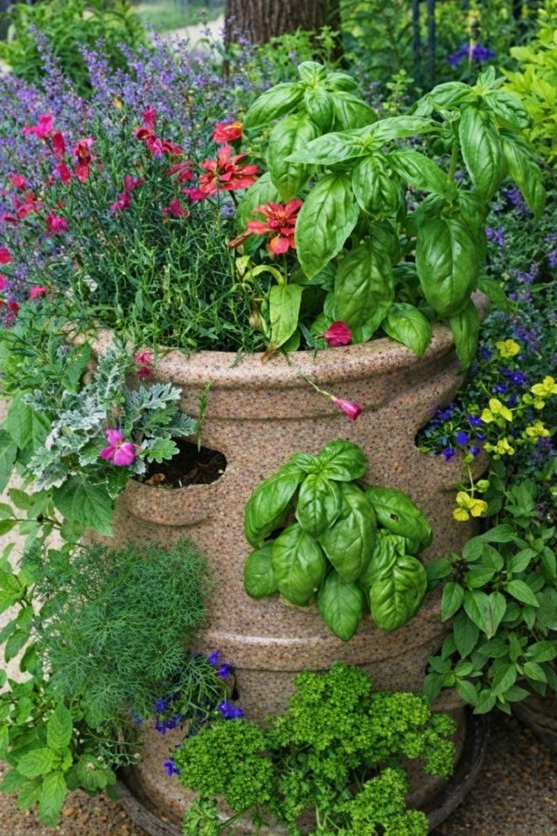 Maceta de jardín de hierbas personalizada con tubo de riego central y carrito con ruedas de 5 pulgadas